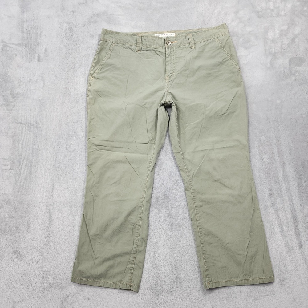Vintage Tommy Hilfiger Pants Womens 14 Green Low Rise Cargo Capri Chino Utility